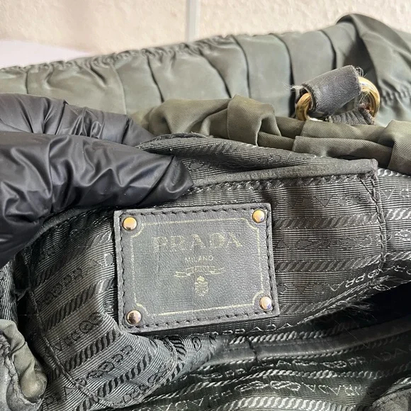 Prada Olive Green Quilted Nylon Tote with Gold Hardware - Picture 2 of 16